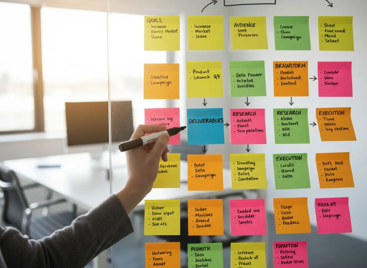 förändringsledning – strukturerat processarbete med post-its och whiteboard